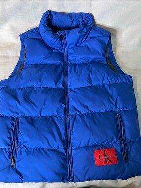 Calvin Klein Jeans Royal Blue Quilted Puffer Vest with Red Logo Patch size Large